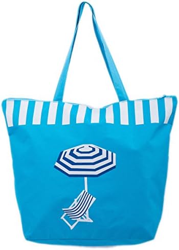 AIREE FAIREE Beach Bag Womens Canvas Summer Tote Zip Closure 50 x38 CMS Shoulder Bags Shopper for Girls ladies features deckchair and parasol