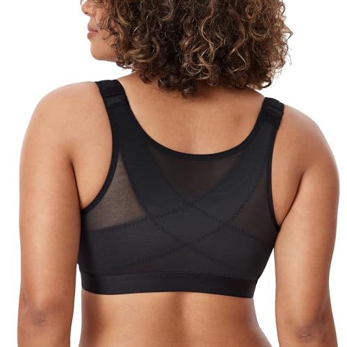 DELIMIRA Women's Natrelax Front Closure Bras Posture Lightly Padded Plus Size Wireless Full Coverage Bra Black 40D