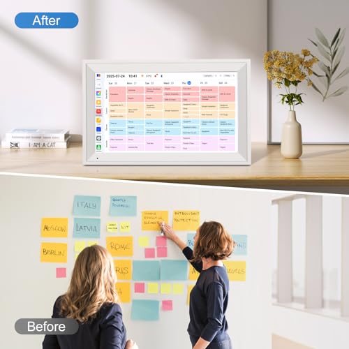 Image of 15.6 inch Smart Digital Wall Calendar, 1920 * 1080P Touchscreen Electronic Wall Planner, Family Schedule Organizer Digital Photo Frame with Built-in 64GB Memory, White