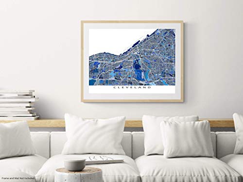 Cleveland Map Wall Art Print 8X10, Cleveland Ohio Gifts, Blue Geometric Cleveland Map Poster 24X36, Cleveland Artwork For Walls, Cleveland Decor By Maps As Art #TOP3