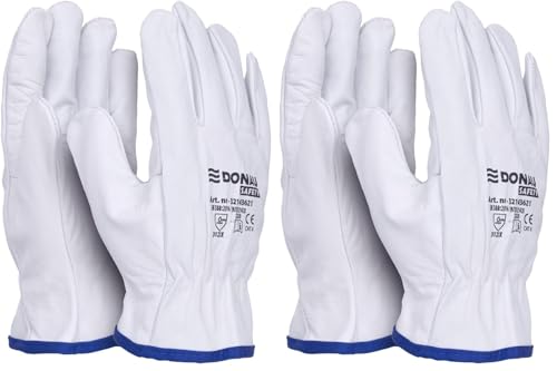 DONAU SAFETY Guanti da lavoro premium Driver in pelle di capra/1 paio/taglia 7/S/bianco/guanti in pelle con polsino elastico/guanti di montaggio/guanti/guanti protettivi (Confezione da 2)