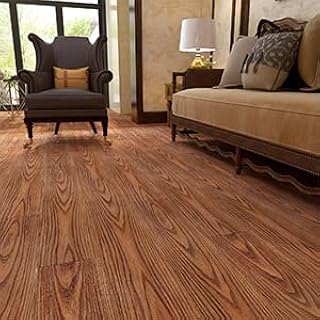 YENHOME 15 Tiles Walnut Wood Vinyl Flooring Peel and Stick Floor Tile Sticker Wood Wall Panels for Walls Peel and Stick Flooring Tiles for Bathroom Kitchen Waterproof Laminate Flooring 36" X 6"