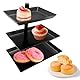LOMUG Schwarz Obst Etagere mit 3 Etagen - 360° Drehbares Obstschale für Unterhaltung und Party, Metall Food Display Servierplatte für Dessert, Kuchen, Gebäck, Keks, Obst
