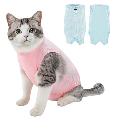 Ziyonix 2 Stück Katzenbody Nach OP, Bequem und Atmungsaktiv Recovery Suit Op Body Katze Kastration Spay Entwöhnung Leckschutz Suit Katzenbekleidung...