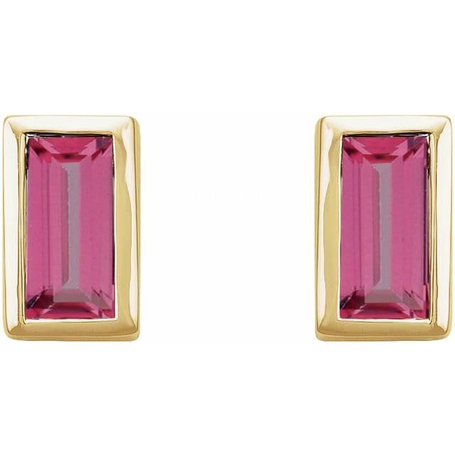 14K Yellow Or White Or Rose Gold Straight Baguette Friction Polished Natural Gemstone Bezel-Set Earrings2