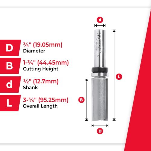 Image of Amana Tool 45465 Carbide Tipped Flush Trim Plunge Template Router Bit 3 /4 Dia x 1-3 /4 x 1 /2 Inch Shank with Upper Ball Bearing