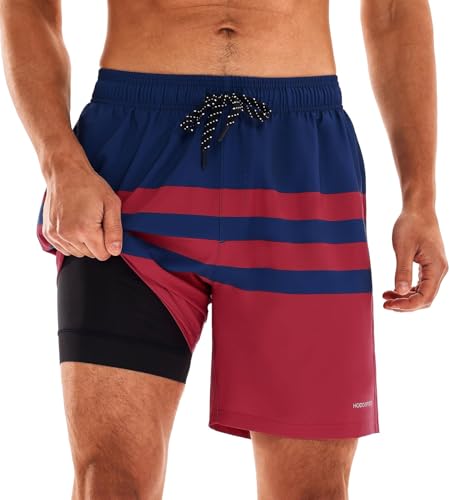 Image of HODOSPORTS Mens 7 inch Swim Trunks with Compression Liner S-6XL Quick Dry Swimming Shorts Zipper Pockets Swimsuits