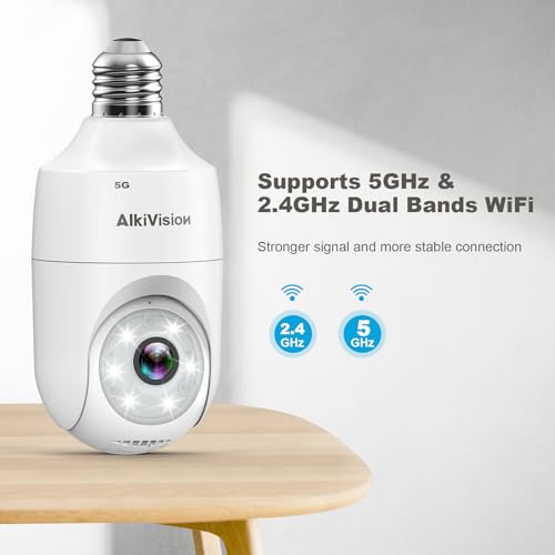 Alkivision 2K Light Bulb Security Cameras Wireless Outdoor, 5G&2.4Ghz Dual Band 360° Motion Detection Cameras For Home Security, Ai Detection, Full-Color Night Vision, Auto Tracking, Siren Alarm thumb #2