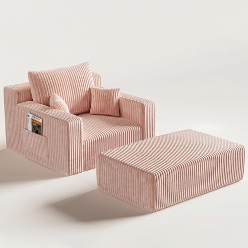 HAUSPROFI Sofá cama extragrande de pana de 1 plaza pequeño de 168 cm, sofá pequeño con espuma viscoelástica, cómodo sofá acolchado para salón, dormitorio, habitación juvenil, paquete comprimido (rosa)