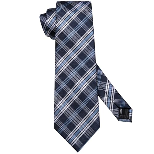 Image of Hi-Tie 70 inches Ties for Men Silk Extra Long Necktie and Pocket Square Cufflinks Set Men Big and Tall Tie Business