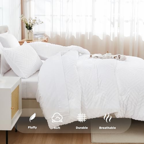 Andency California King Size Comforter Set with Sheets White - 7 Pieces Bed in a Bag Cal King Boho Tufted Lightweight Bedding Sets with Comforter, Sheets, Pillowcases & Shams by Andency - Image 7