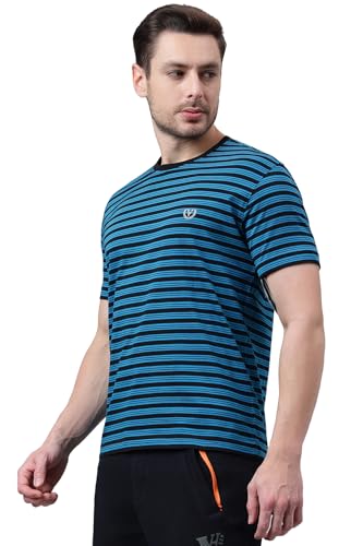 Image of Van Heusen Men Cotton Striper Regular Fit T-Shirt - Crew Neck, Half Sleeves