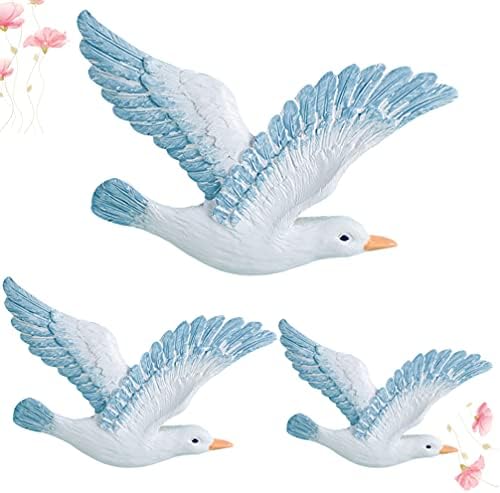 HEALLILY Resin Wall Hanging Seagulls: 3PCS 3D Seagull Wall Sculptures Nautical Beach Wall Decorations Ornament Creative Mediterranean Flying Sea Birds Seabirds Wall Decor Plaques for Coffee
