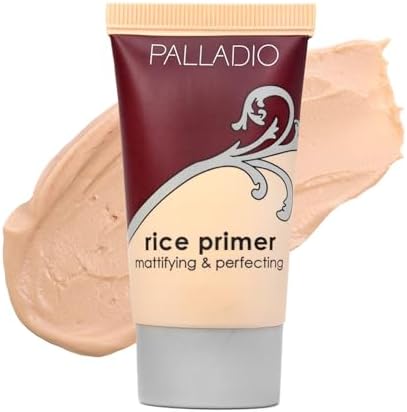 Palladio Rice Primer, Formulated with Natural Rice, Controls Oil on Your Skin and Locks in Makeup, Lightweight with a Smooth Matte Finish, Reduces Facial Shine, All Skin Types, Beige, 0.71 Fl Oz
