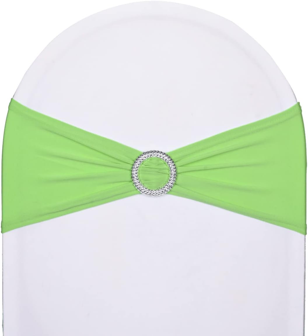 50pcs White Spandex Chair Sashes with Buckle for Wedding Party Banquet Birthday Anniversary Ceremony Reception Celebration Decoration Elastic Stretchable Chair Cover Bow Ribbons