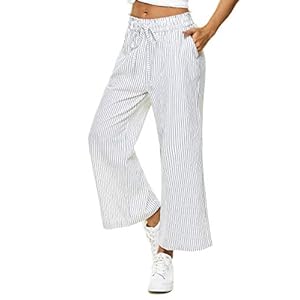 LNX Womens Linen Pants High Waisted Wide Leg Drawstring Casual Loose Trousers with Pockets