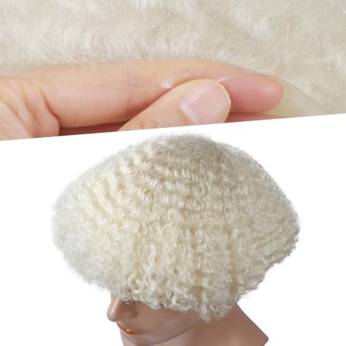 lumeng Afro Toupee 60# Light Blonde for Black Men & Women 6MM Man Weave Unit 100% Human Hair Curly Male Hairpiece PU Skin Replacement System Natural Hairline African American 360 Wave Toupee 8x10