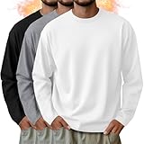 Velvelhall 3 Pack Mens Long Sleeve Shirts Crew Neck Thermal T-Shirt Thick Pullover Basic Tops Casual Comfortable Sweatshirt(White, Light Gray, Black,Small)