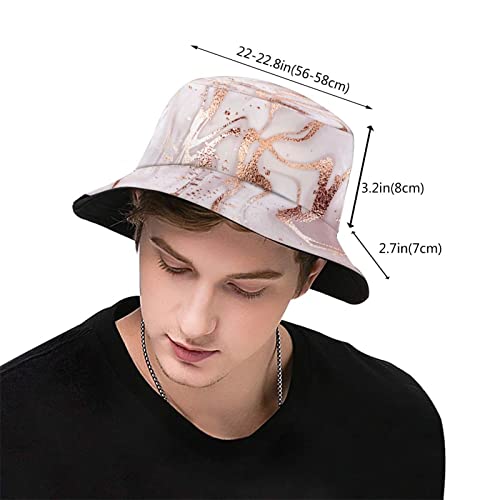 Marble Painting With Rose Gold Glitter Bucket Hats For Women Men Fashion Packable Summer Travel Beach Sun Hat Fisherman Cap For Adults Teens #TOP2