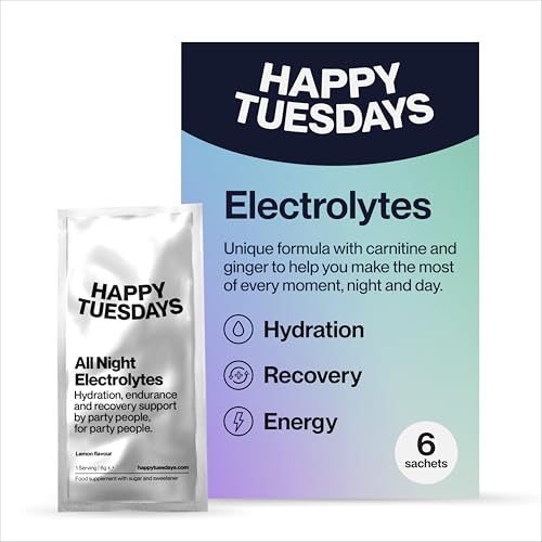 Happy Tuesdays Electrolytes | Rehydration & Recovery Electrolyte Powder | Hydration Sachets for Energy & Focus Support | Ideal for Late Nights Busy Days & Festivals | Lemon Flavour | 6 Sachets