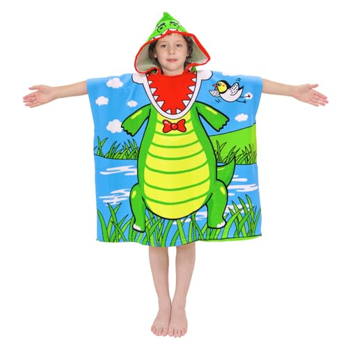 Image of growell Hooded Kids Beach Towels - Toddler Bath Towel Girls Boys Swim Cover-ups for Ages 1 to 6 Kids Pool Towels Quick Dry Lightweight Soft Microfiber Poncho Towel 24x24 (Alligator Green)