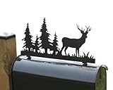 Deer in Woods Metal Mailbox Topper, Madison Iron and Wood (Matte Black)