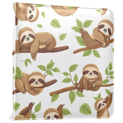 JIPONI Tree-climbing Sloth Large Photo Album, DIY Leather Cover Scrapbook Albums for 4x6 5x7 6x8 Pictures, Self Adhesive Memory Book for Wedding, Baby, Family