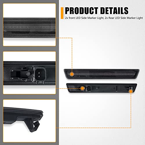 4Pcs Side Marker Light Kit Compatible With 2015-2022 Dodge Challenger Smoked Lens Amber & Red Full Led Replace 68195788Ab 68195797Ab 68195789Ab (Not For 2019 2020 Sret Hellcat Widebody) #TOP1