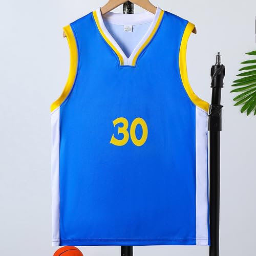 30# Basketball Jerseys Set For Kids 6-16 Years Basketball Player Costume Tank Top Track Shorts Boys Girls Blue-160