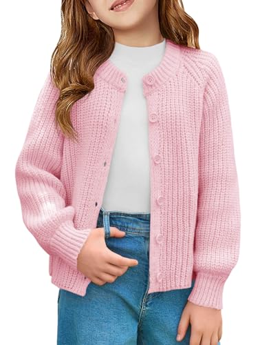 Haloumoning Girls Cardigan Chunky Knit Sweater 5-14Y