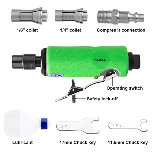 Dotool 1/4" Air Die Grinder Kit Straight Pneumatic 28000 Rpm Rear Exhaust Polisher With 1/4"(6Mm) And 1/8"(3Mm) Collets Mini And Compact Size, Polishing Tool #TOP5