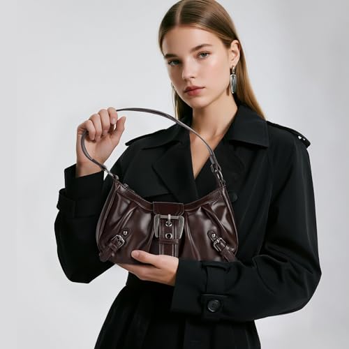 WantGor Women's Shoulder Bag, Clutch Tote Bags Zipper Vintage Handbag Buckle Punk Hobo Purses Trendy Underarm Purse - Image 3