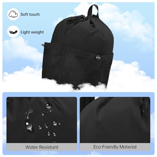 Image of HUA ANGEL Drawstring Backpack, Waterproof Nylon Sports Gym Bag, Travel Backpack for Women and Men for Sports, Travel