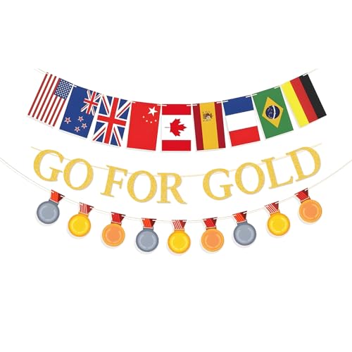 GO FOR GOLD Banner, KSKSPE Championship Trophy Banner for Sports Competition Sports Themed Party Decorations, 2026 World Cup Soccer Flags Hanging Banner for Sports Party Sports Supplies