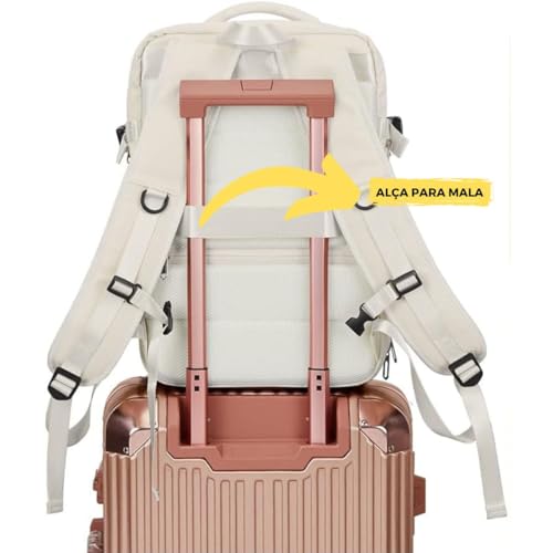 Mochila Executiva Viagem Grande Notebook Feminina Masculina (Bege)