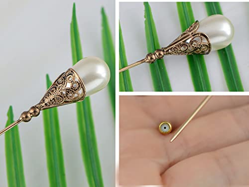 Image of Alilang Women's Hat Pin Long Handle Golden Jewelry Retro Hollow Out Faux Pearl Pins