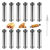 AIZHAZHA Stampi per Cannoli Siciliani Ø 2,5 x 12,5 cm, 12 Pezzi Antiaderenti Acciaio Inox Tubi Forma Stampo per Cornetti, Panini ai Burro, Panini di Pasta Sfoglia, Pane, con Spazzola per Pulizia