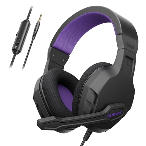 NUBWO U3 - Auriculares para Juegos con micrófono para PC, PS4, PS5, Xbox1, Mac, Switch, Auriculares para Juegos con Cable con micrófono Claro, Ligero y Control en línea, Color Morado