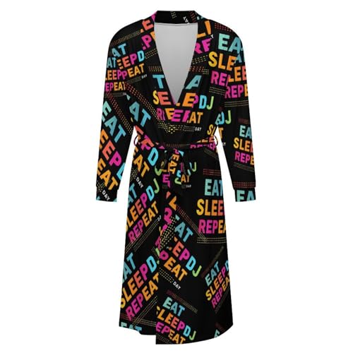 Eat Sleep Dj Repeat Soft Robe Long Sleeve Bathrobes V Neck Sleepwear Spa Robes with Belt Men Woman4