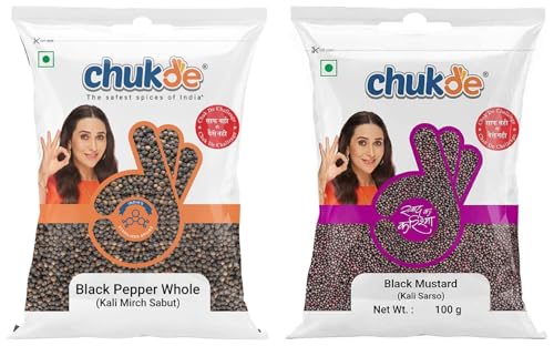 Image of Chukde - Black Pepper 100 Gm (Pack Of 1) - Kaali Sarso 100 Gm (Pack Of 5) - Whole Spices - Combo Pack