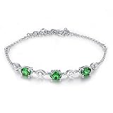 Natural Oval Cut Green Tsavorite Solid 14k White Gold Bracelet Cuff Bangle Birthstone Jewelry Infini