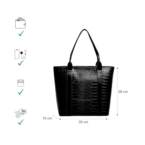 Image of Fastrack Chic Textured Tote Bag for Women | Stylish Casual Bag for Ladies, Women, Girls | Trendy Everyday College Bag Made of Faux Leather