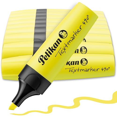 Pelikan Textmarker 490, 10 x Neon-Gelb, 10 Stück, mit Keilspitze