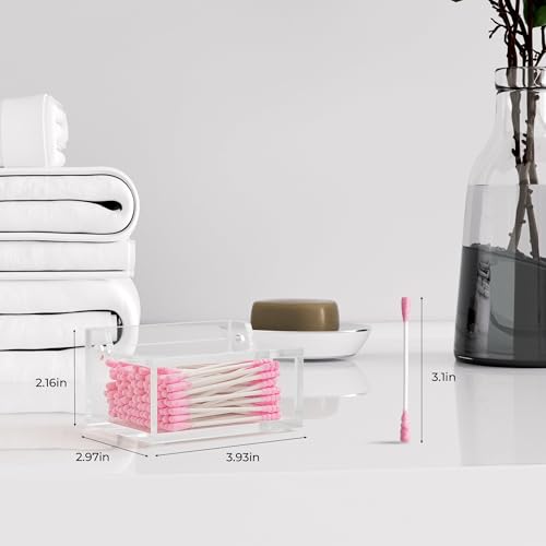 WORHE Q-Tip-Halter mit Deckel, Acryl-Wattebäusche- und Wattestäbchen-Organizer, Q-Tip-Spender für Schminktisch oder Arbeitsplatte,Make-up-Pads und Kosmetik-Aufbewahrungsbox(DP051)