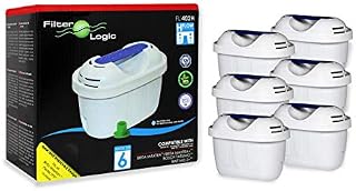 FilterLogic Universal 6 Pack Filter Cartridges Compatible with Brita Maxtra & Plus+ Water Jugs, White, fits -Marella-Elemaris-Bosch Tassimo & Kettles