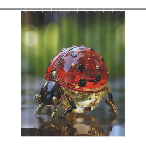 Rideau de douche coccinelle tissu polyester imperméable bain 152x183cm