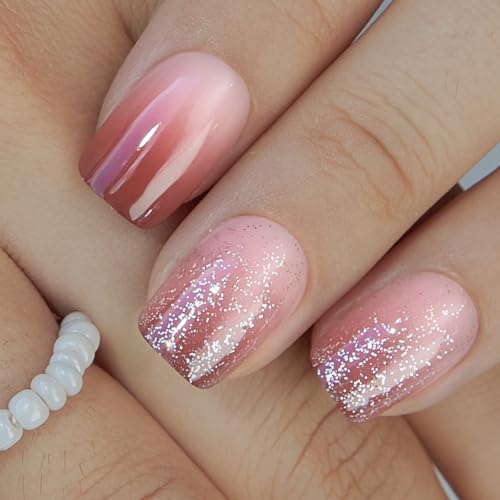 Image of Curvlife Soft Gel Press on Nails Acrylic Short Square Fake Nails with Design Full Cover False Nails for Women Reusable Nail Kit (Misty Pink, 30pcs)