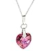 Pink Sterling Silver Cable Chain Necklace Heart Pendant Made with Swarovski Crystals, 14"
