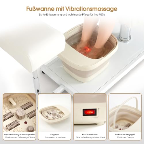 Silla de pedicura con bañera de pies y taburete regulable en altura 6