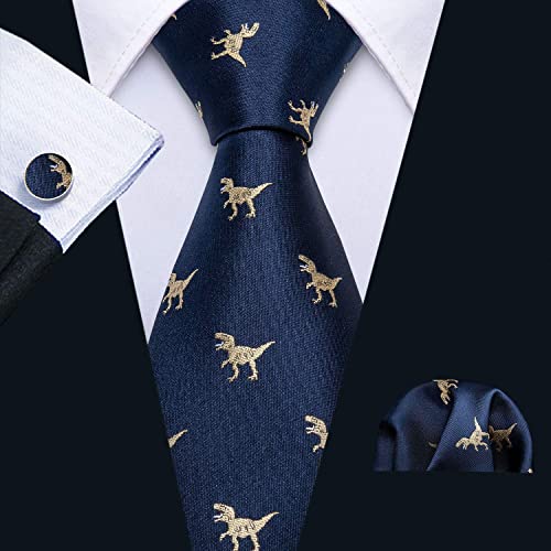 Image of Barry.Wang Fun Animal Ties for Men Designer Handkerchief Cufflink WOVEN Casual Necktie Set Festival
